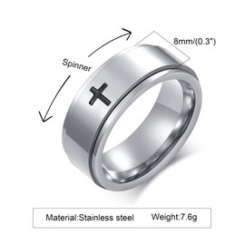 8mm Titanium Steel Silver Fidget Ring Engraved Small Cross Stainless Steel Spinner Rings Stress Relieving Anxiety Ring Engagement Wedding Promise Band for Women Men Boys Girls Size 8