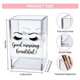 Vgrti Good Morning Beautiful Acrylic Makeup Brush Organizer Holder, Positive Affirmation Desk Acrylic Brushes Storage, Make Up Artist Gifts, Morning Affirmation Gifts for Women Wife Mom Makeup Lover