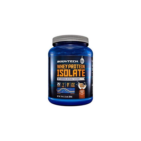 BODYTECH Whey Protein Isolate Powder - with 25 Grams of Protein per Serving & BCAA's - Ideal for Post Workout Muscle Building and Growth, Contains Milk and Soy, Cinnamon Cereal Flavor (1.5 Pounds)
