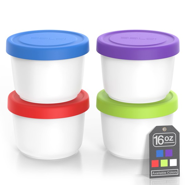 BALCI - 16oz Ice Cream Containers with Silicone Lids (Set