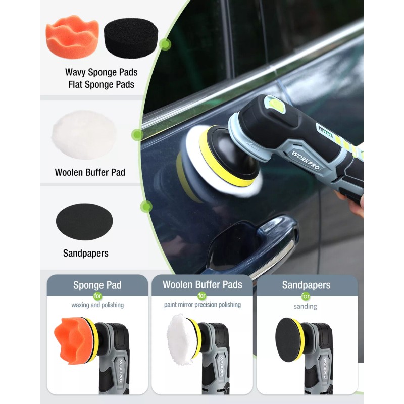 Workpro Cordless 12V Mini Buffer Polisher 5 Variable Speed Up