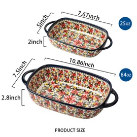 ONECCI Baking Dish Ceramic Baking Pan Blue Casserole Dish Rectangular Baking Set 2pcs Bakeware Sets Lasagna Pan Baking Dishes for oven (Exotic Daisy)
