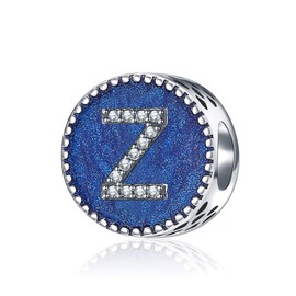 Hoobeads Abalorio de letras de Navidad con inicial del alfabeto A-Z de plata de ley 925 esmaltado azul, Sterling 925, Circonita cúbica