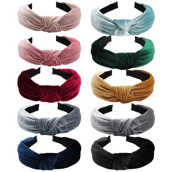 ANBALA 10 Pack Headbands for Women, Fashion Knotted Headbands, Lightweight Adjustable Breathable Wide Headbands Hair Hoop Hairbands for Fashion Outfit Party Dance Banquet Wedding Anniversary