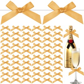 Gejoy 100 Pieces 3.5" Solid Gold Bows Mini Satin Ribbon Twist Tie Bows Crafts for Wedding Graduation Birthday Party Shower Gift Wrapping Candy Treat Bags Decoration
