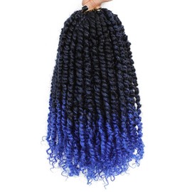Bestlove Blue Pretwisted Passion Twist Crochet Hair 14 Inch 8 Packs Pre-looped Ombre Blue Crochet Hair Water Wave Passion Twist Braiding Hair Extensions for Black Women