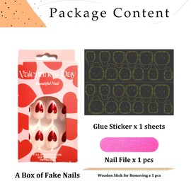 24Pcs Heart Press on Nails Medium Almond Shaped Heart Fake Nails with Glue Glitter Heart Design Valentine's Day Nails Glitter Glossy Almond Nails Stick on Nails for Women and Girls DIY Manicure