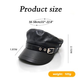 VASANA Black PU Leather Chauffeur Hat with Belt Buckle for Women Men Classic Captain Sailor Hat Newsboy Cap Costumes Beret Cap