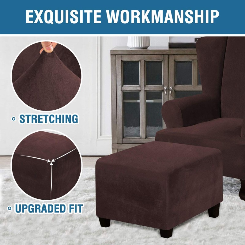 DKSLIPGO Velvet Square Ottoman Covers Slipcover Square Footstool Protector Covers