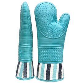 RED LMLDETA Heat Resistant 550 Degree Oven mitt, Silicone Oven Hot Mitts - 1 Pair, Extra Long Professional Baking Oven Gloves - Food Safe,Pot Holders Cooking,Grilling,Kitchen (Blue Mittens )