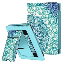 Fintie Case for Tolino Shine Color/Shine 5(2024)/Shine 4(2022) & Kobo Clara Colour/Clara BW(2024)/Clara 2E(2022) - Kickstand Case with Card Slot Hand Strap and Auto Sleep/Wake, Emerald Blue