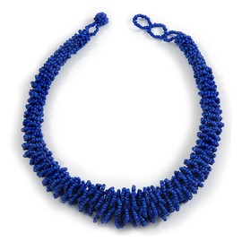 Avalaya Statement Chunky Graduated Blue Glass Bead Necklace/ 46cm Long