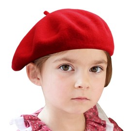 Wheebo Berets for Kids Wool French Beret Hats Artist Painter Hats for Little Girls Boys Solid Color Style(Red)