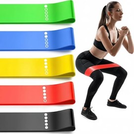 Genérico Cardio Beat Bandas de Resistencia, 5 Piezas, X-Light, Light, Medium, Heavy, X-Heavy, 30cm x 5cm, para Ejercicio en Casa o Gimnasio