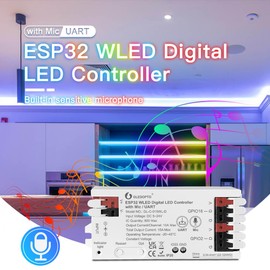 GLEDOPTO ESP32 WLED LED Strip Controller Mic UART Download 5-24V Music Sound Dynamic Mode RGB DIY WiFi APP Control for WS2811 WS2812 SK6812 TM1814 (015WL with Mic/UART Download)
