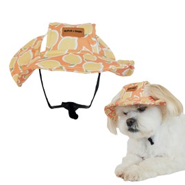 Lemon Print Dog Bucket Hat Yellow Peach Wide Brim for Pets Outdoor Hat Sun Protection Summer Cap for Small Medium Large Dog (M)