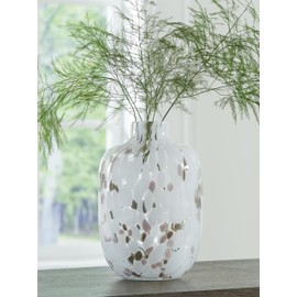 Signature Design by Ashley Keelton Casual Indoor Watertight Abstract Patterned Glass Vase, White & Dark Brown