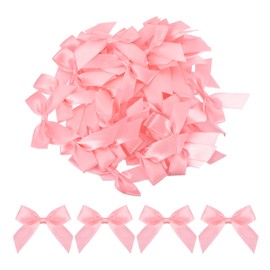 MECCANIXITY 50Pcs Mini Ribbon Bow 2.5" Mini Fabric Satin Ribbon Flower Bows for Craft DIY Sewing Wedding Birthday Party Deep Pink