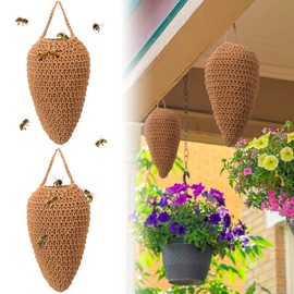 Qualirey 2 Pcs Crochet Wasp Nest Decoy Faux Hanging Fake Hornet Nest Wasp Deterrent for Outdoor Garden Yard Patio Eaves(Brown)