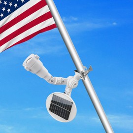 Flag Pole Light Solar Powered 360° Rotation Shaped Bracket, Super Spotlights PC Crystal LED, Adjustable Metal Clamps Fits 1-1.5" Flagpole, Durable Night lighting 8-12 Hrs for Gardern Yard Flagpole