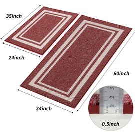 COSY HOMEER Kitchen Rugs Non-Slip 20" x30/20 x48 Inch Thick Polypropylene Standing Mat for Home Machine Washable, Red Frame