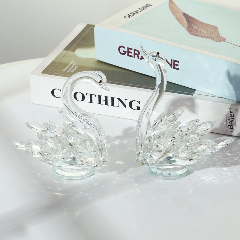 JATYFING 2pcs Crystal Swan Home Decor Crystal Figurines Anniversary,Birthday for