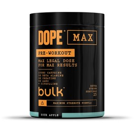 Bulk Dope Max Pre-Workout Powder | 563 g | 25 Servings | High Caffeine 200mg | 5g Beta Alanine | 3g Creatine | AAKG & Citrulline Blend | Vitamin B6 | Supports Focus, Power | Sour Apple