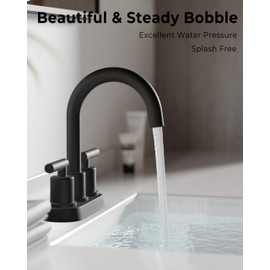 VXV Bathroom Sink Faucet 4 Inch 2 Handle Centerset Utility Lavatory Vanity Modern 360 Rotating Black Water Faucet with Pop-up Drain Stopper Assembly and Supply Lines Fits 2 Hole