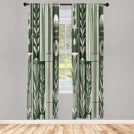 Ambesonne Mid Century Modern Window Curtains, Botanical Motifs with Nature Color Palette Stripes Leaves, Lightweight Decor 2-Panel Set with Rod Pocket, Pair of - 28" x 63", Pale Reseda Green Emerald