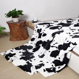 AUIVTY Cow Blanket, Fleece Cow Print Blanket for Kids Adults, Soft Cow Throw Blanket Cowhide Decor for Couch Sofa Bed (Black White,50x60 Inch)