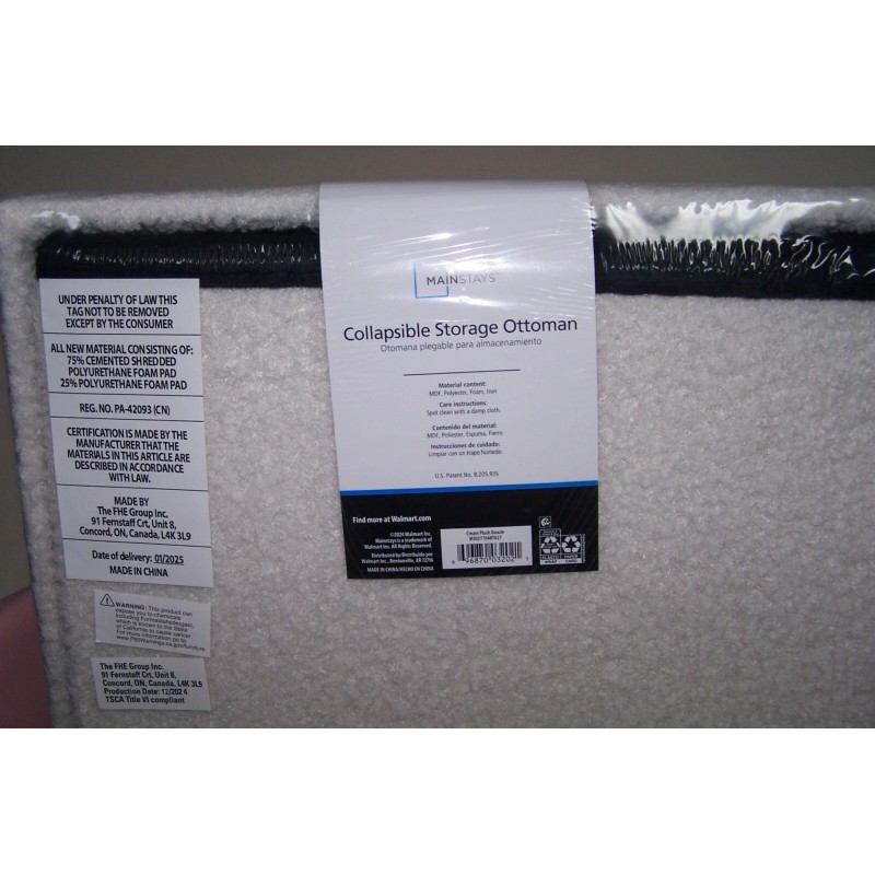 Mainstays Collapsible Storage Ottoman Square 15" x 15" x 15"