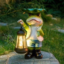 WONDHOME Solar Garden Frog Statues Outdoor Decor with LED Lantern Porch Patio Yard Lawn Decorations Birthday Housewarming Christamas Gardening Ideal Gifts for Mom Grandma Woman