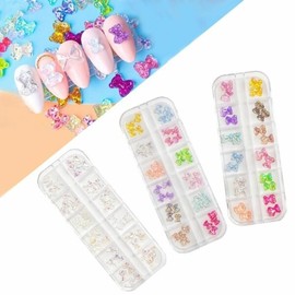 Nail art transparent Aurora ribbon bear parts set (3 types) (W8FC805) / 네일아트 투명 오로라리본 곰돌이 파츠 세트 3종 (W8FC805)