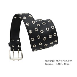 LIFKOME Double Grommet PU Leather Belt Eyelet Simple Style for Women Men Punk Rock Metal Jeans Belts Black