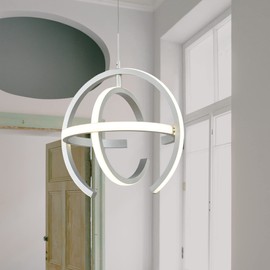 Kinglong Modern LED Chandelier Fixtures,Globe Pendant Light Kitchen Island Round 4000K Dimmable,Foyer Stairway Adjustable Silver Hanging Lamps for Dinning Room,Bedroom,Corridor