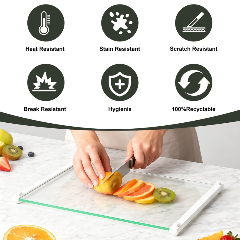 2Pcs Glass Cutting Boards for Kitchen(12x16" & 12x8"),Clear Tempered Glass