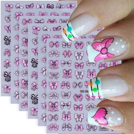 Valentine's Day Nail Stickers for Nail Art 6 Sheets Bow Nail Art Sticker 3D Self-Adhesive Bows Nail Supplies French Nail Decals Holiday Manicure Decoration Charms for Women Acrylic Nail DIY