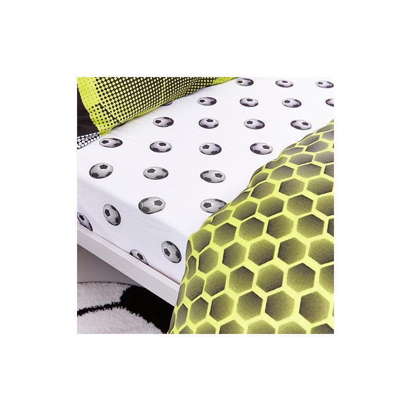 Catherine Lansfield Kids Football Double Fitted Sheet Black/White