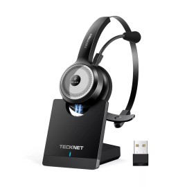 TECKNET Bluetooth Headphones with AI Noise Cancellation and Adjustable Mic