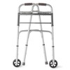 Medline Two-Button Folding Walker with Wheels, Metallic, 1 Count