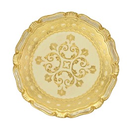 Handmade Florentine Wood Decorative Tray, Vintage Antique Aesthetic, Round Coffee Table Tray, Shabby Chic Cottage Core Romance Core, Stylish Decorative Trays for Home Decor, Made in Italy (Large)