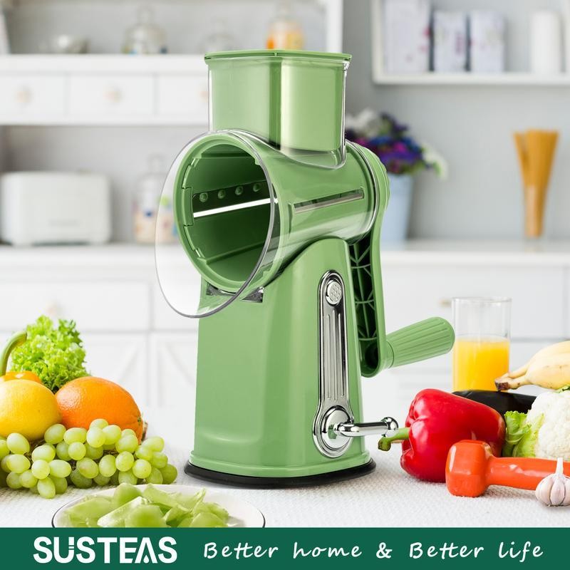 SUSTEAS Rotary Vegetable Chopper - 5 Blades, Suction Base, Handle,