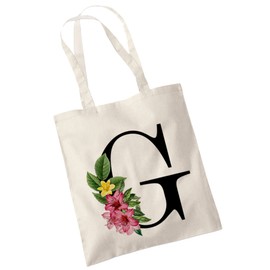 Bang Tidy Clothing Floral Canvas Bags Gifts for Bridesmaid - A/Z Monogram Initial Cotton Canvas Tote Bag for Wedding Bridal Shower Bridesmaids - Hen Do Party Gift Totes Bags for Women Letter-G