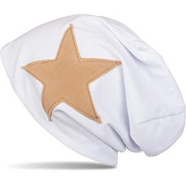 styleBREAKER Slouch Beanie With Artificial Leather Star Patch, Slouch longbeanie, Unisex 04024071, Color White