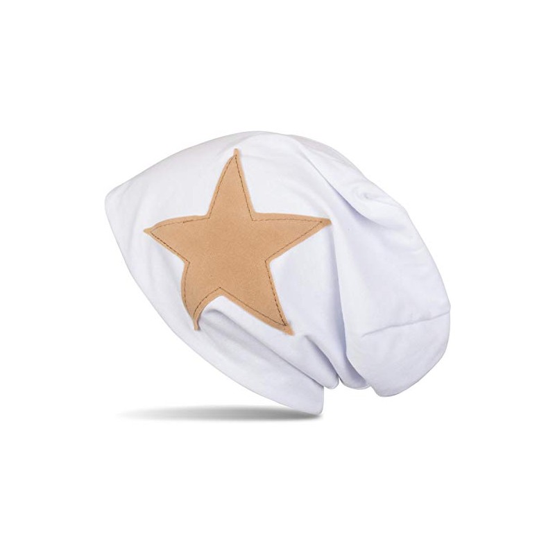 styleBREAKER Slouch Beanie With Artificial Leather Star Patch, Slouch longbeanie,