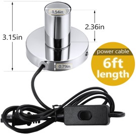 Tuanse 2 Pcs Polished Metal Desktop Lamp Base E26 E27 Screw Light Bulb Holder Sockets Night Light Base Lamp Replacement for Holding Bulb 6 Feet Cord on Off Switch Plug(Silver)