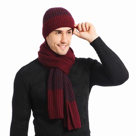 Hilmocho Men Hat Scarf and Gloves Set Winter Warm Knitted Beanie Hat Long Scarf Neck Warmer Touch Screen Gloves Gift Set