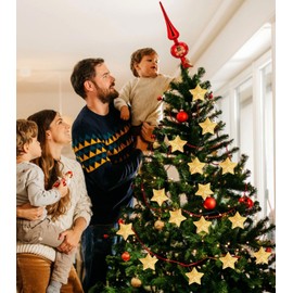 Christmas Tree Topper, Christmas Tree Decoration Tree Topper Star Red Plastic, Gold Glitter Ornament Christmas Tree Decoration for Party, Fireplace, Window, Table Decoration, Wedding, Christmas Tree