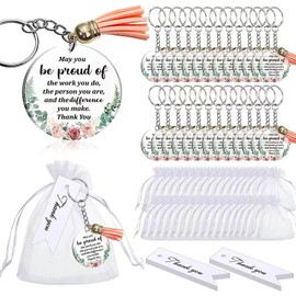 DBAILY Thank You Keychain Gifts 144 PCS Employee Appreciation Gifts Christmas 48Thank You Card 48 Inspirational Keyring 48 White Bags Thank You Gifts for Colleagues Nurse Teacher Staff Retirement
