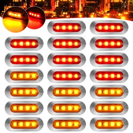 PSDRIQQ 20Pack DC12-24V 3.7 Inch 4 LED Trailer Marker Lights Clearance Light Front Rear Side Indicators Lamp with Chrome Bezel Universal for Truck RV Camper Van Caravan Boat - Amber & Red